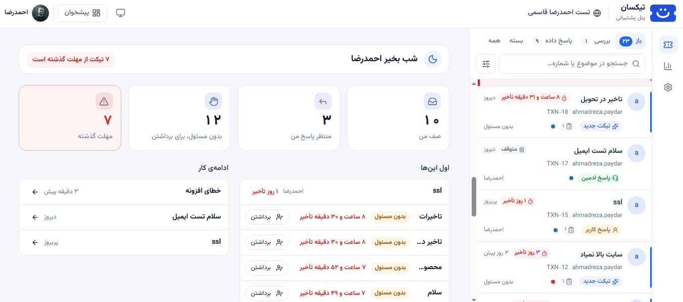 داشبورد افزونه تیکسان